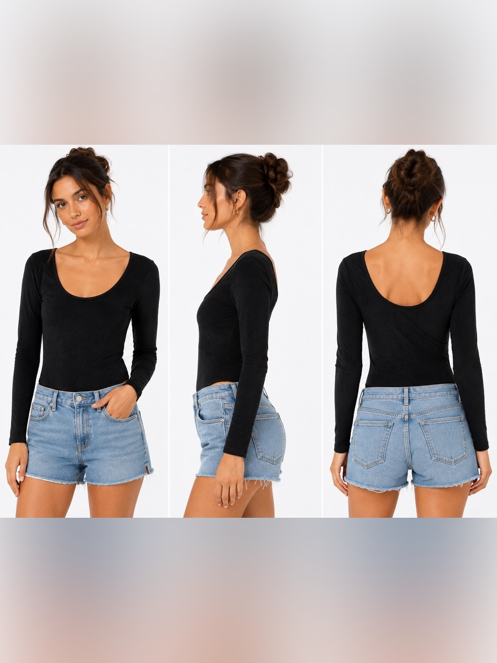 American Eagle Black Long Sleeve Scoop Neck Bodysuit Size S